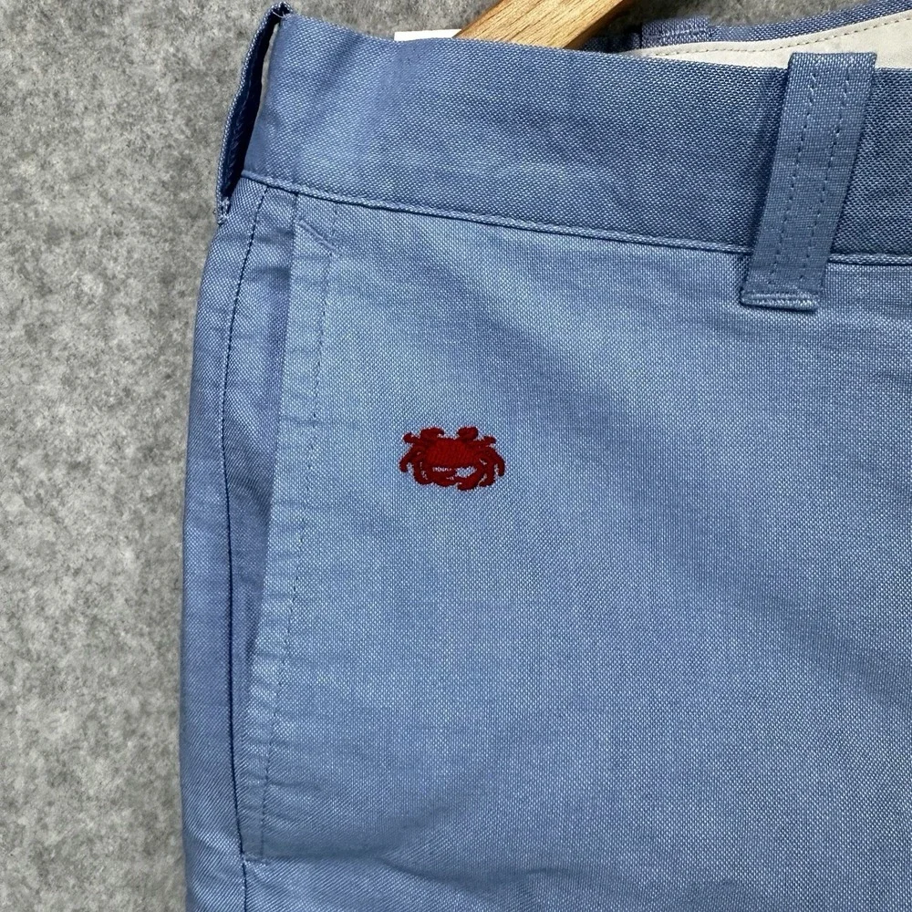 J.Crew Mens Shorts BLUE SUNWASHED OXFORD CLOTH RED CRABS‎ SZ 31 Flat Front New